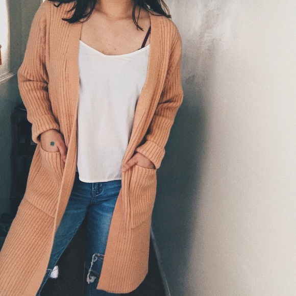 Coin 1804 Peachy Blush Rib Knit Long Cardigan - Picture 4 of 8